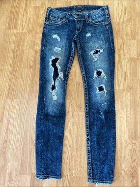 Silver Jeans Co Women's Camden Rose Ankle Skinny Jeans - Dark Blue Sz W27x L31